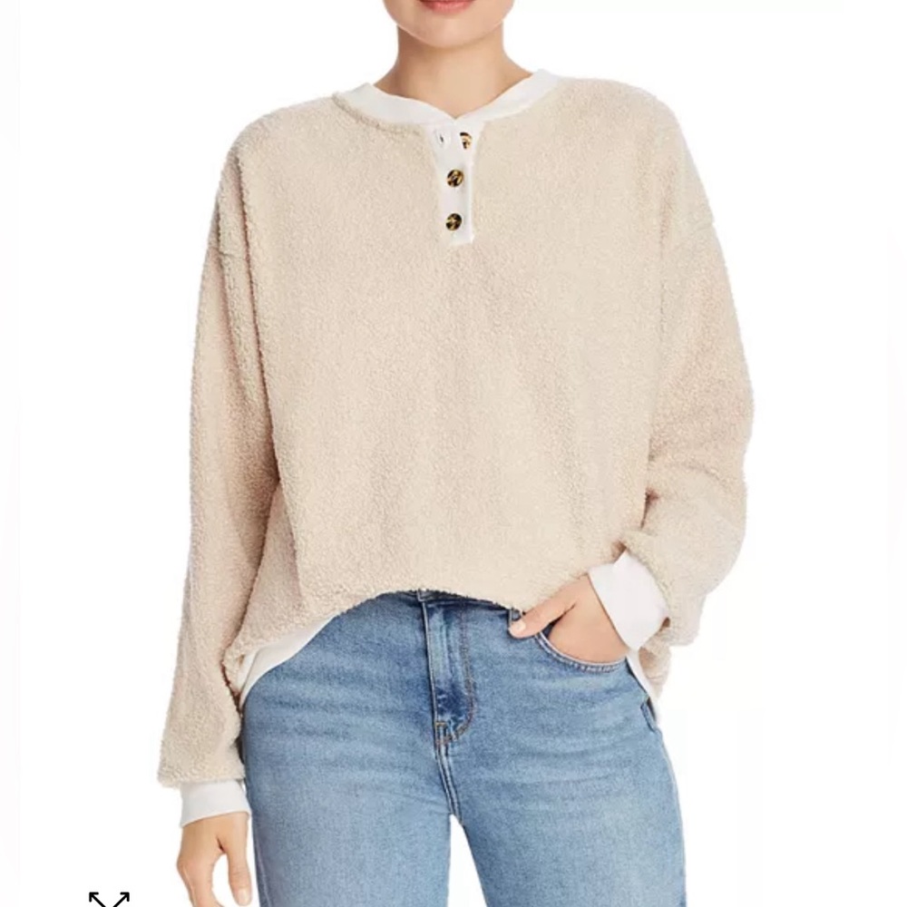 DONNI. Sherpa fleece Henley sweatshirt shirt top